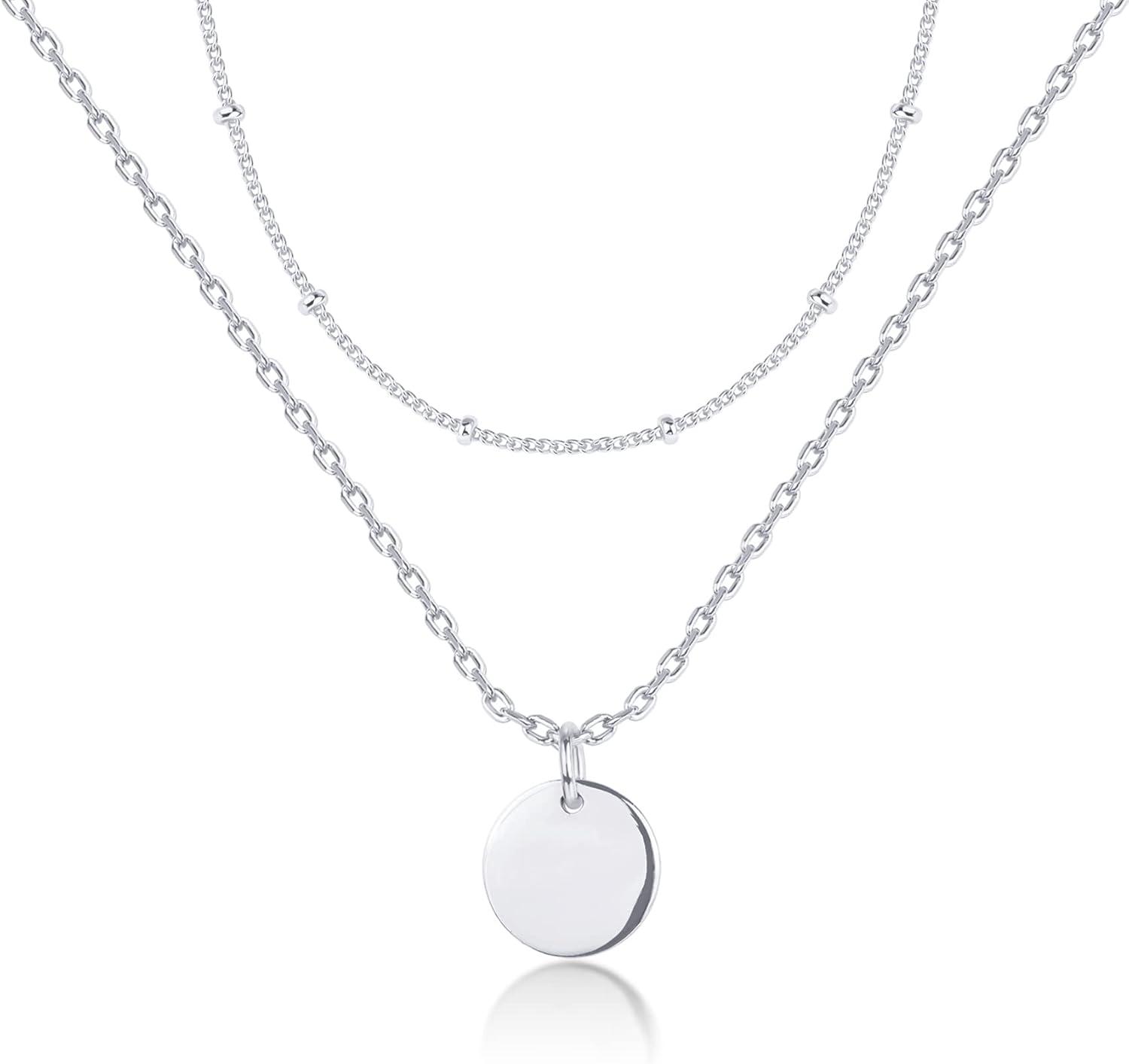 imagePAVOI 14K Gold Plated Layering Necklaces  Stylish Minimalist Design Pendant Necklaces  Bar Lotus Disc Dog Tag Horizontal Bar Pendants for WomenWhite Gold