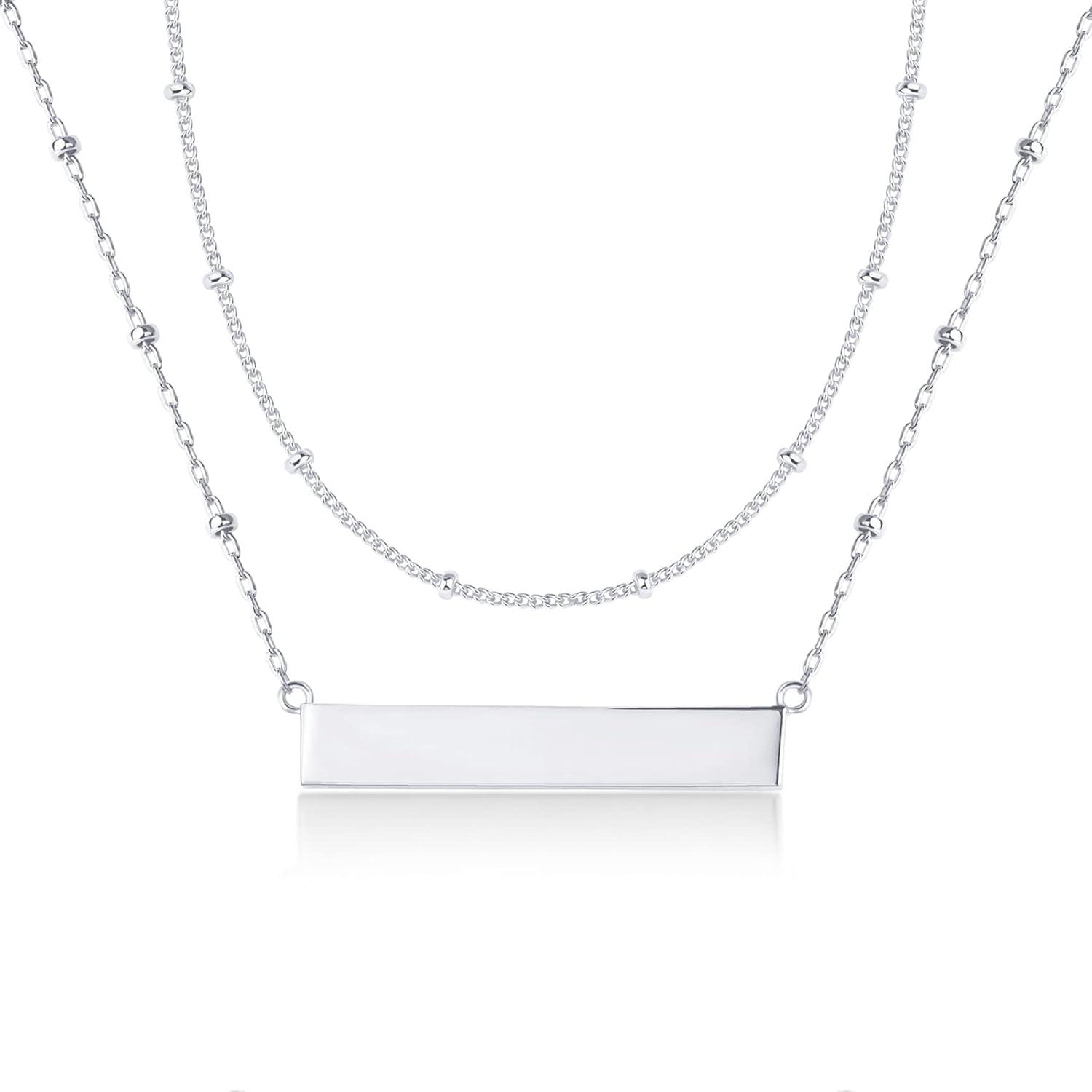 imagePAVOI 14K Gold Plated Layering Necklaces  Stylish Minimalist Design Pendant Necklaces  Bar Lotus Disc Dog Tag Horizontal Bar Pendants for WomenWhite Gold