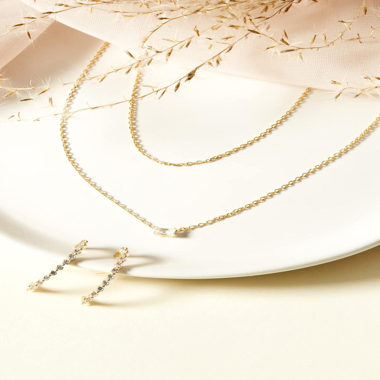 imagePAVOI 14K Gold Plated Layering Necklaces  Stylish Minimalist Design Pendant Necklaces  Bar Lotus Disc Dog Tag Horizontal Bar Pendants for WomenWhite Gold