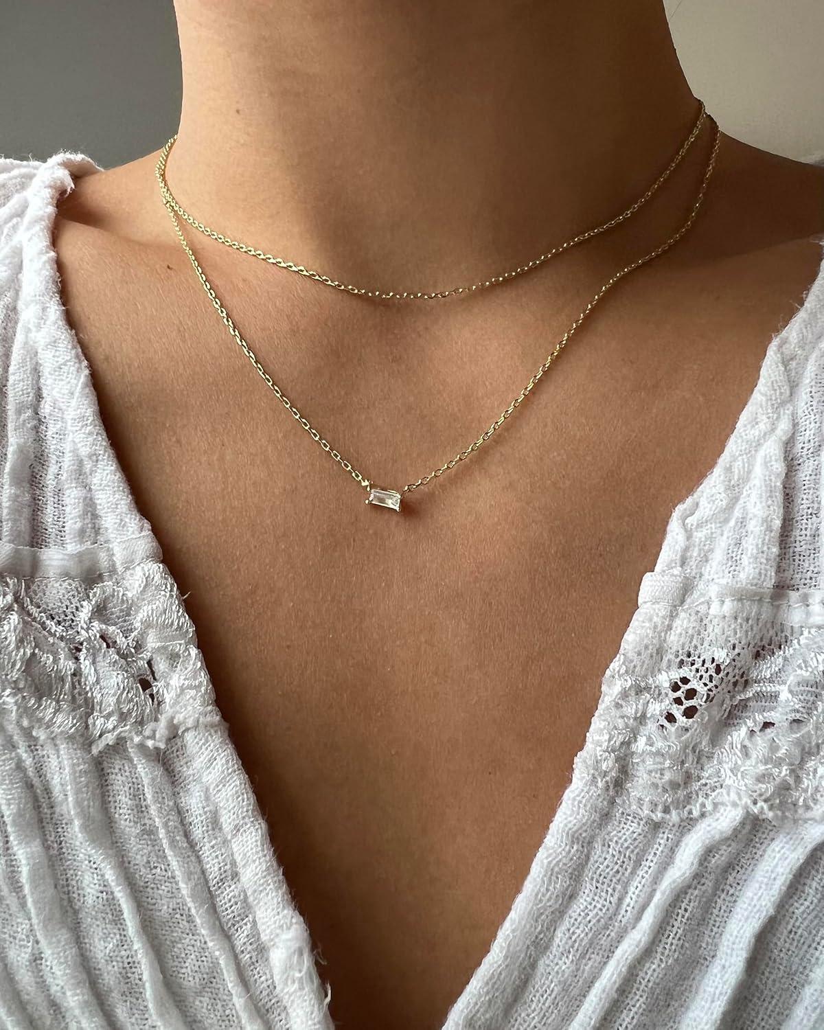 imagePAVOI 14K Gold Plated Layering Necklaces  Stylish Minimalist Design Pendant Necklaces  Bar Lotus Disc Dog Tag Horizontal Bar Pendants for WomenWhite Gold