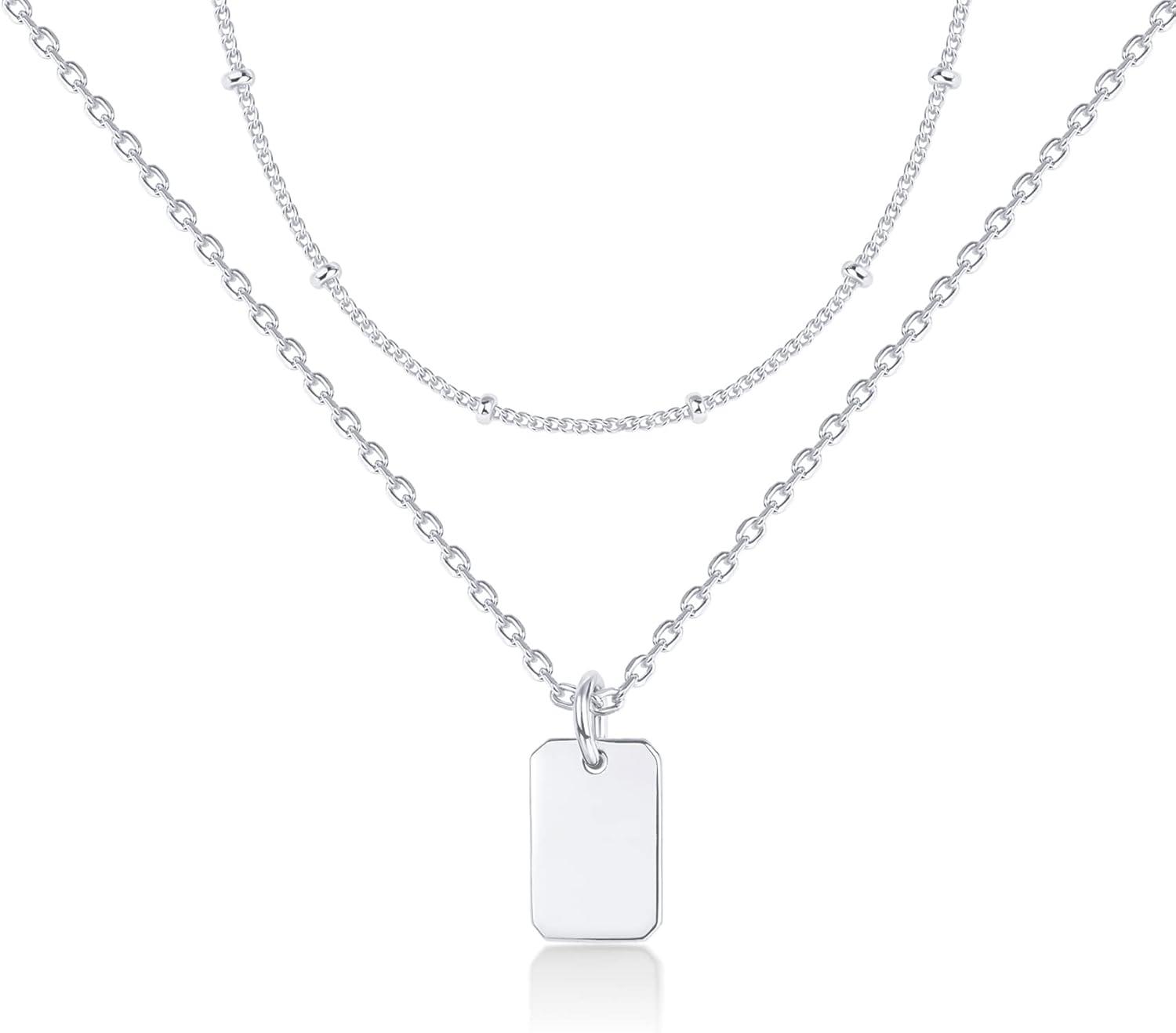 imagePAVOI 14K Gold Plated Layering Necklaces  Stylish Minimalist Design Pendant Necklaces  Bar Lotus Disc Dog Tag Horizontal Bar Pendants for WomenWhite Gold