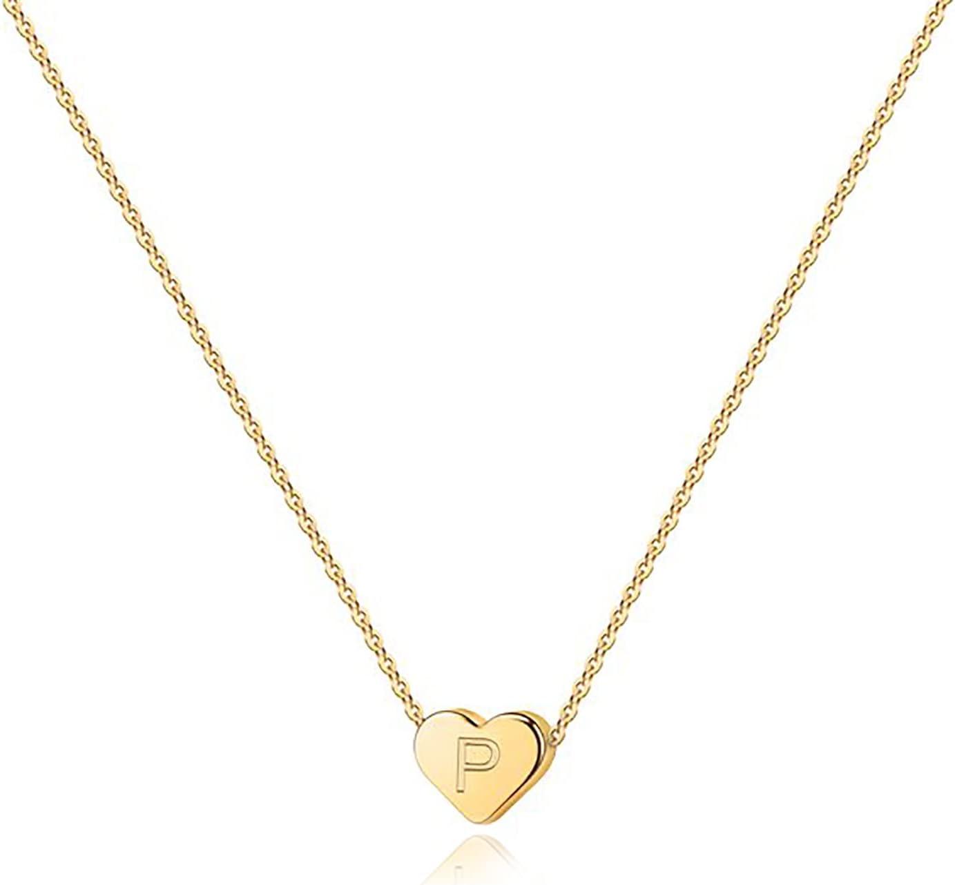 imagePAVOI 14K Gold Plated Tiny Heart Necklace Dainty Necklace for Women Personalized Letter Heart Choker Adjustable Slider P