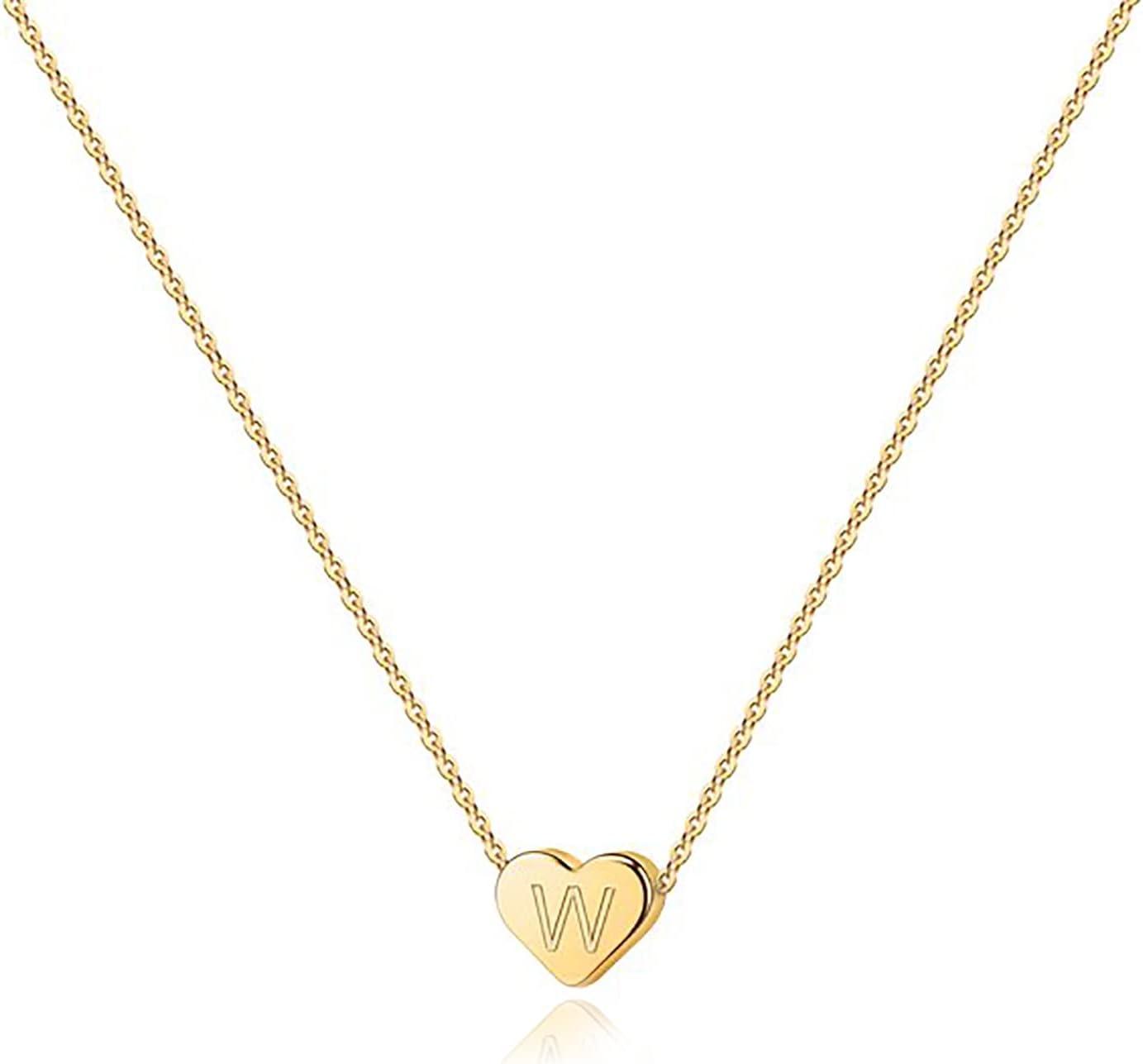 imagePAVOI 14K Gold Plated Tiny Heart Necklace Dainty Necklace for Women Personalized Letter Heart Choker Adjustable Slider W
