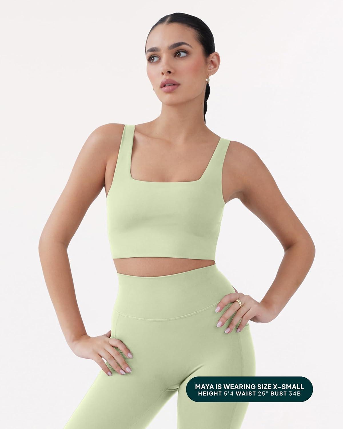 imagePAVOI ACTIVE Compression Sports Bras for Women Medium Support Square Neck Longline Workout Bra Removable Pads HiPerformPistachio