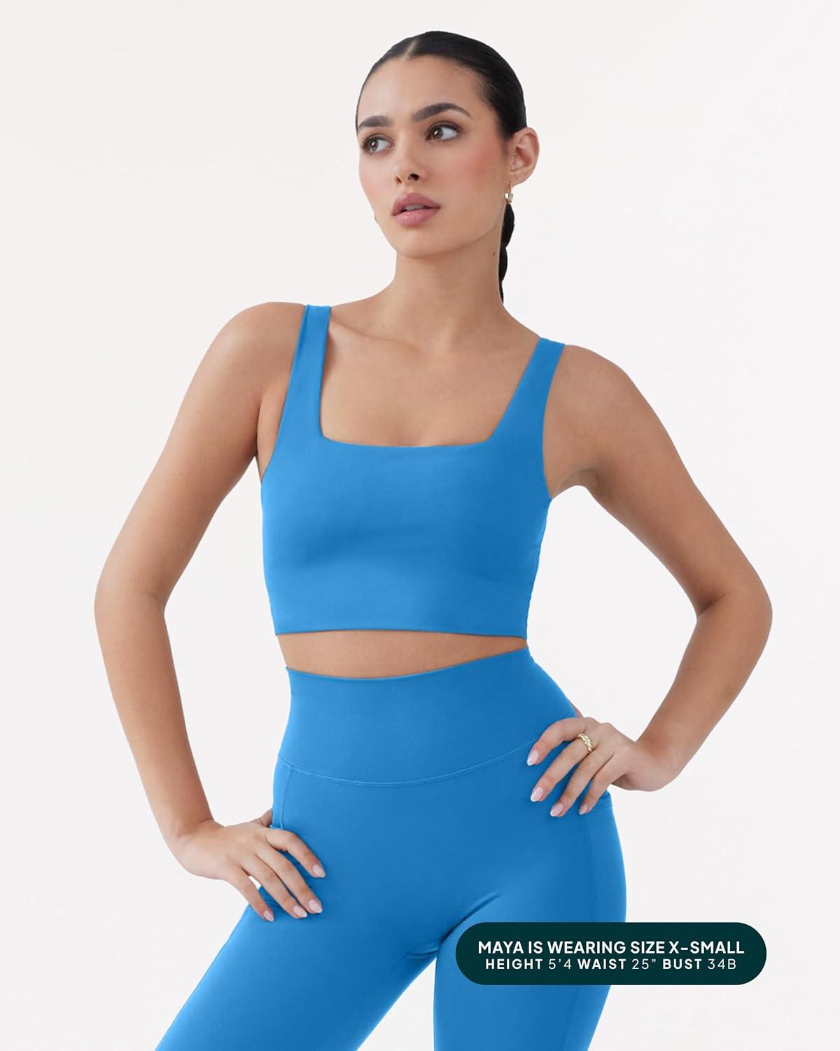 imagePAVOI ACTIVE Compression Sports Bras for Women Medium Support Square Neck Longline Workout Bra Removable Pads HiPerformRoyal Blue