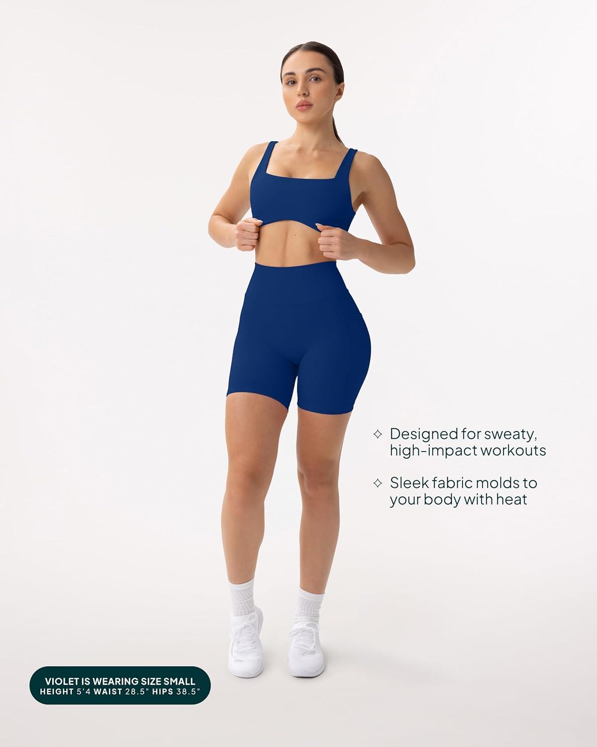 imagePAVOI ACTIVE Shorts with Pockets Compressive High Waisted Butt Sculpting 4quot ampamp 6quot Womens Biker Shorts HiPerform XXS to 3XIndigo