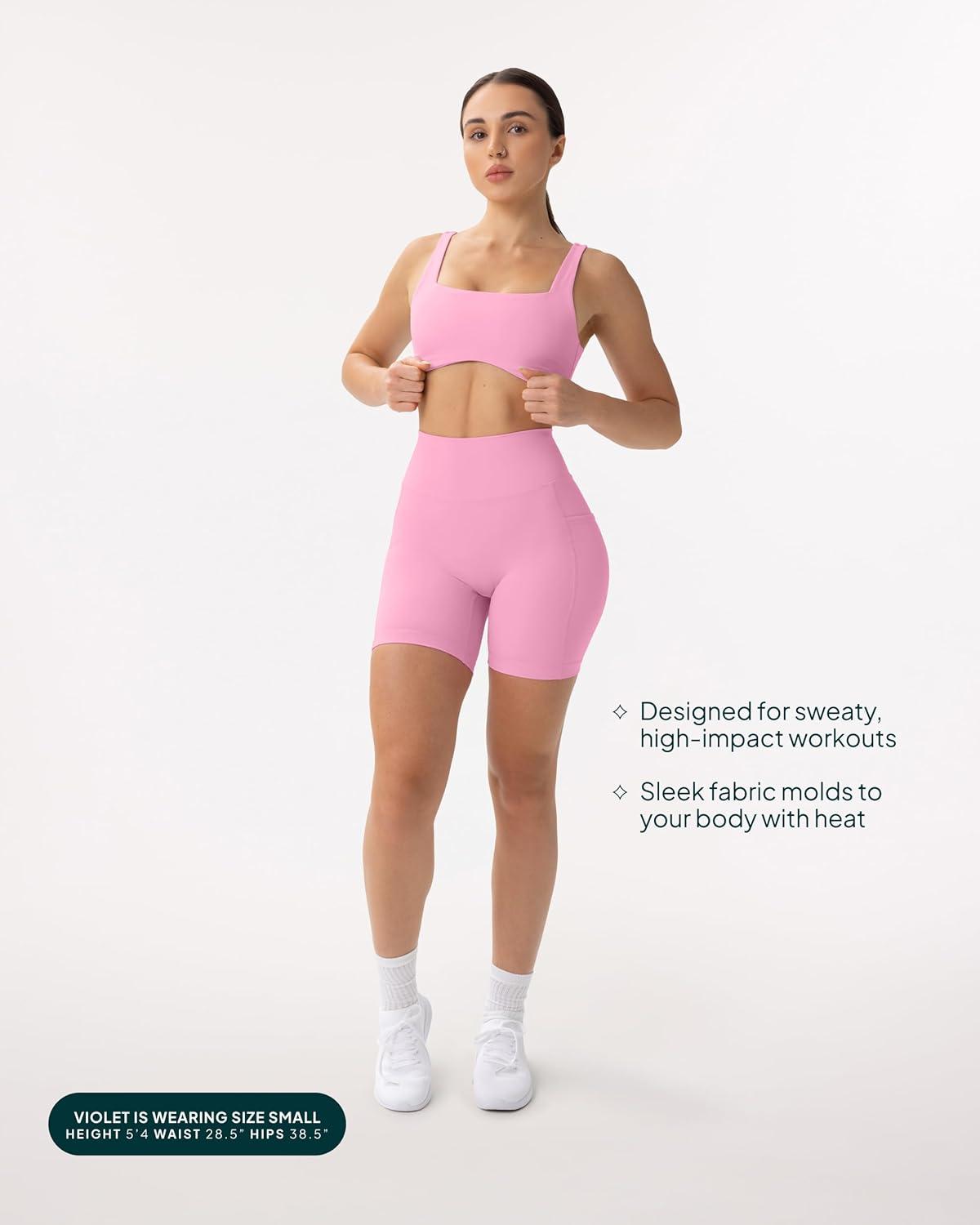 imagePAVOI ACTIVE Shorts with Pockets Compressive High Waisted Butt Sculpting 4quot ampamp 6quot Womens Biker Shorts HiPerform XXS to 3XPetal