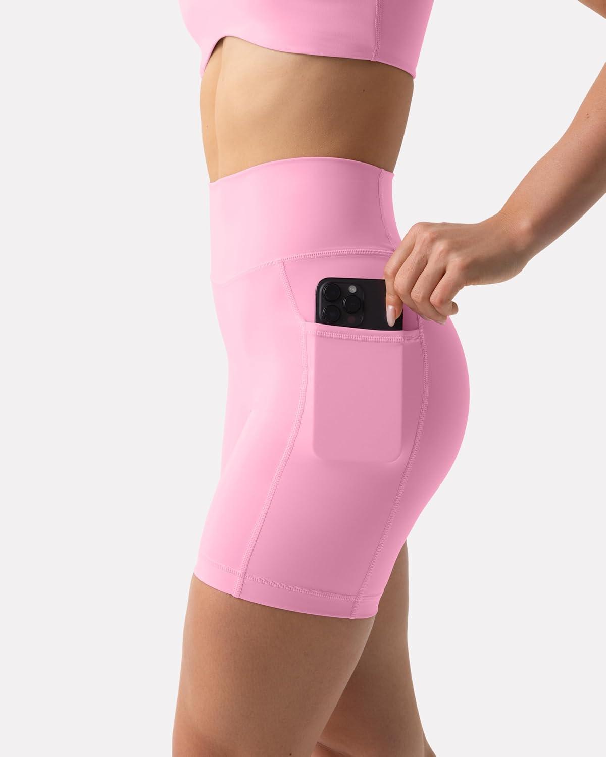 imagePAVOI ACTIVE Shorts with Pockets Compressive High Waisted Butt Sculpting 4quot ampamp 6quot Womens Biker Shorts HiPerform XXS to 3XPetal