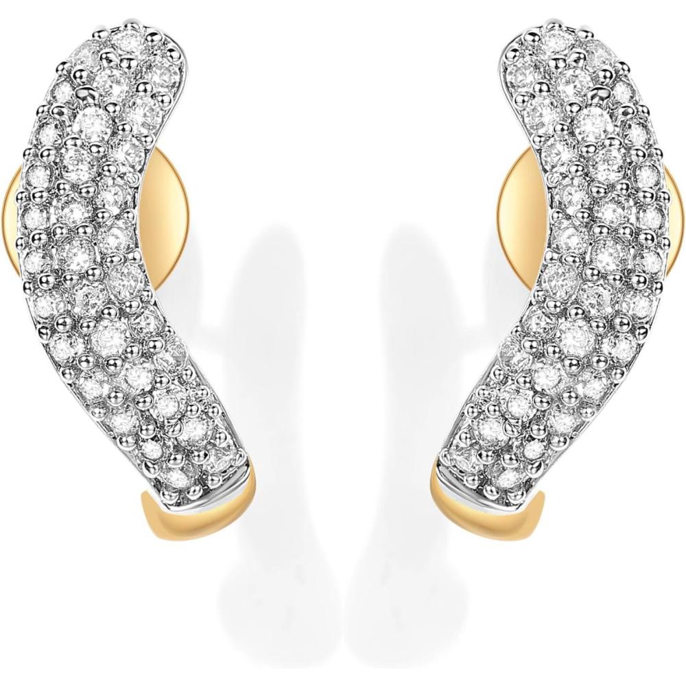 imagePAVOI 14K Gold Plated 925 Sterling Silver Post CZ Wavy Stud Earrings  Twisted Wave Cubic Zirconia Half Huggie Earrings for WomenYellow Gold