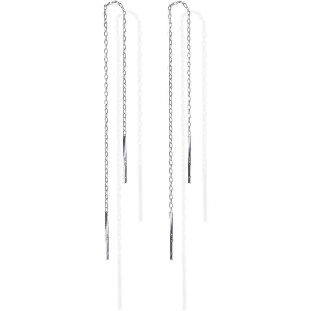 imagePAVOI 14K Gold Plated 925 Sterling Silver Post Threader Earrings for Women  Minimalist Gold Chain Earrings Double Piercings  Dangle Twist WavyWhite Gold