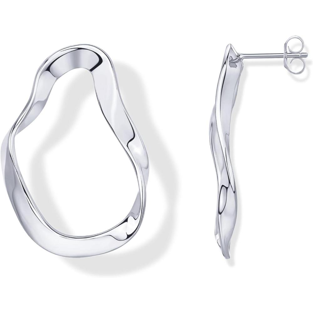 imagePAVOI 14K Gold Plated 925 Sterling Silver Posts Chunky Vintage Organic Hammered Brushed and Textured Geometric Earrings for Women  Statement Earring PairWavy