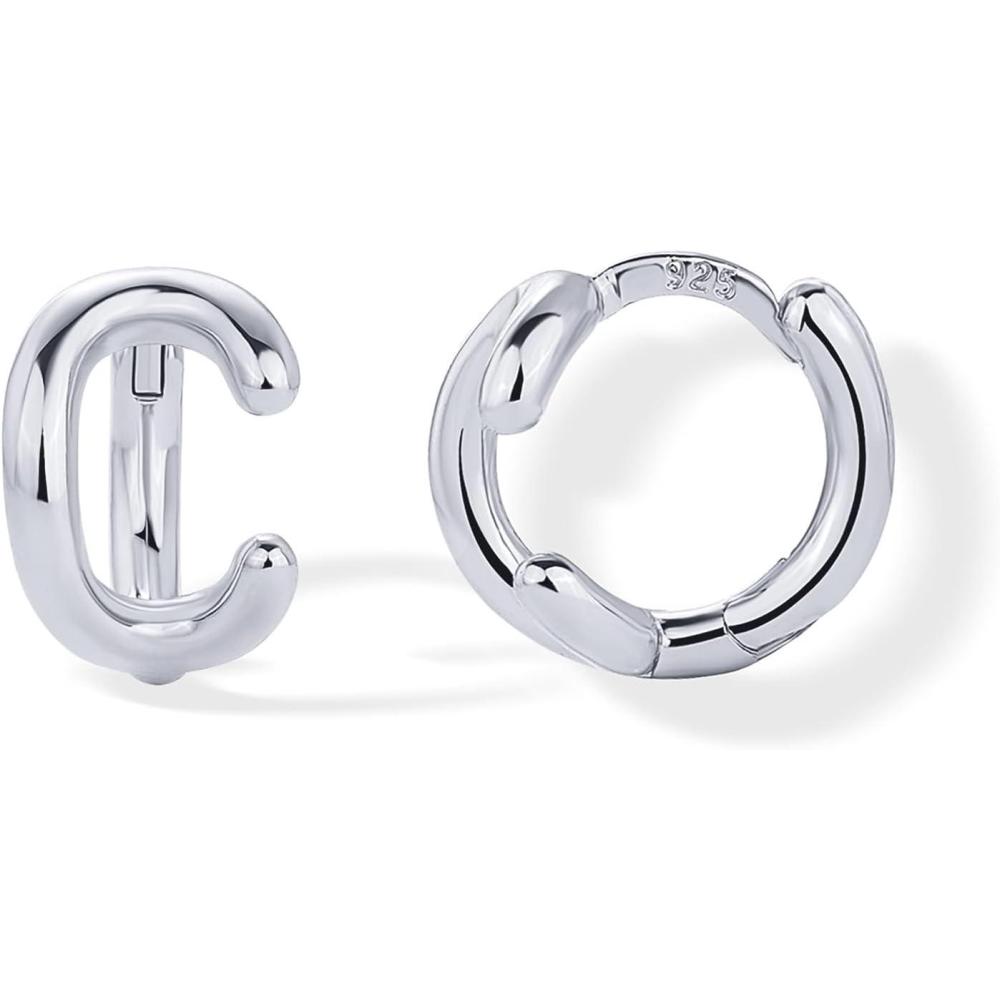 imagePAVOI 14K Gold Plated 925 Sterling Silver Posts Dainty Initial Huggie Earrings for Women  Gold Huggie Hoop Small Initial Jewelry  Trendy Alphabet Letter Earrings C