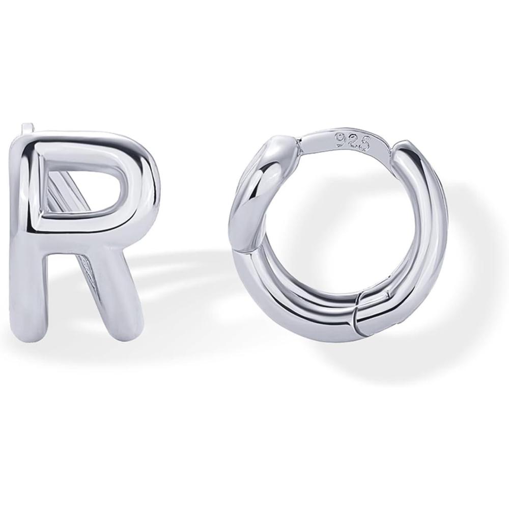 imagePAVOI 14K Gold Plated 925 Sterling Silver Posts Dainty Initial Huggie Earrings for Women  Gold Huggie Hoop Small Initial Jewelry  Trendy Alphabet Letter Earrings R