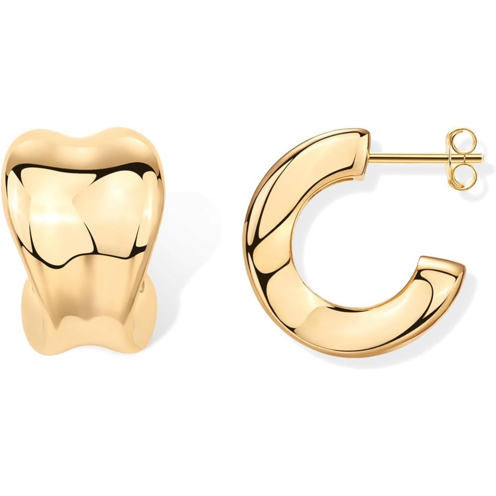 imagePAVOI 14K Gold Plated 925 Sterling Silver Posts Statement Earrings for Women Geometric Dome Teardrop Drop Dangle Hoop Chunky Gold EarringsYellow Gold