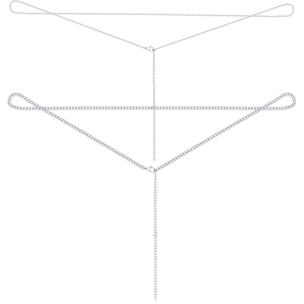 imagePAVOI 14K Gold Plated Body Chains Jewelry for Women Summer Festival Layered Body Jewelry Chest ampamp Waist ChainWaist 35