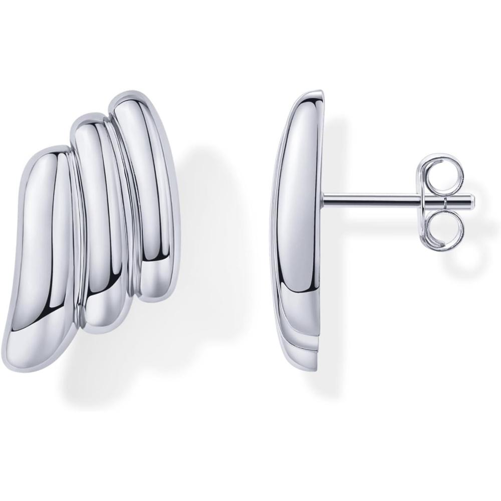 imagePAVOI 14K Gold Plated Chunky Vintage Earrings for Women  Trendy Textured Ribbed Knot Geometric Triangle Rope Button Seashell Wing Dangle Drop Stud Earrings DupesWhite Gold