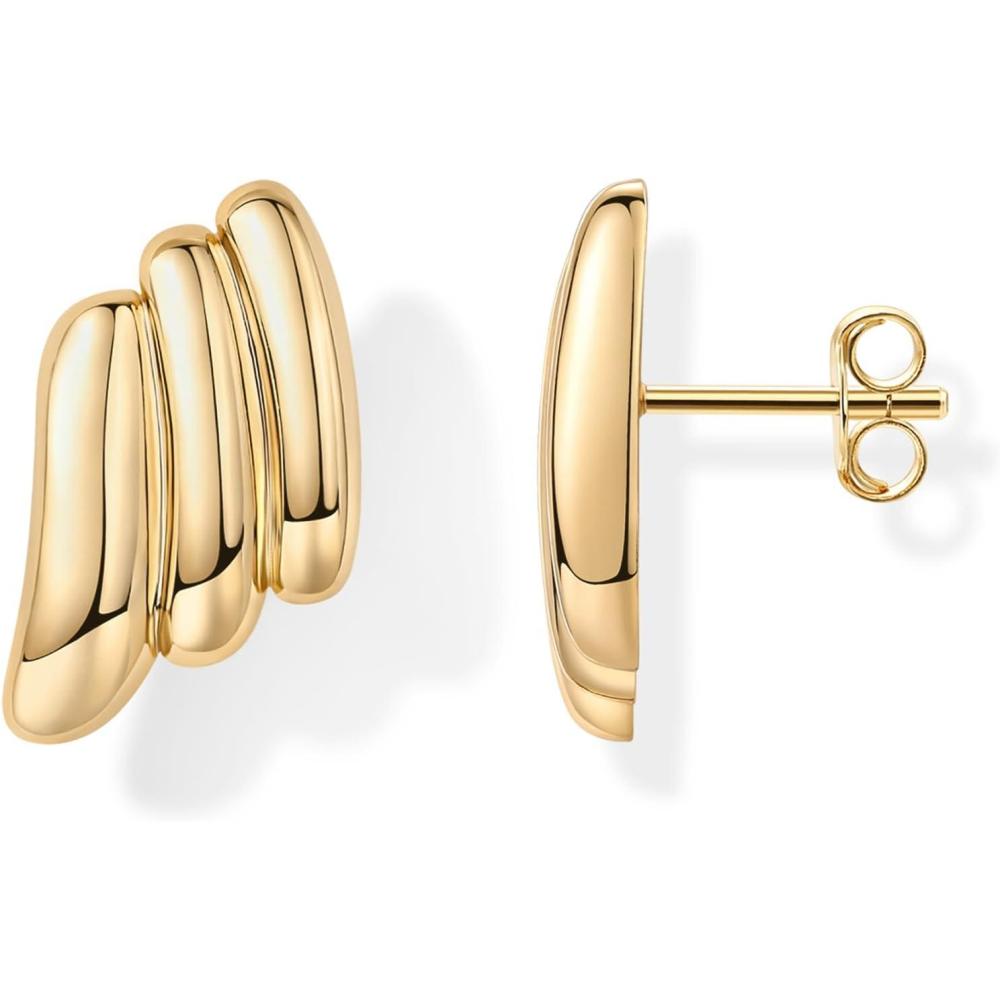 imagePAVOI 14K Gold Plated Chunky Vintage Earrings for Women  Trendy Textured Ribbed Knot Geometric Triangle Rope Button Seashell Wing Dangle Drop Stud Earrings DupesYellow Gold