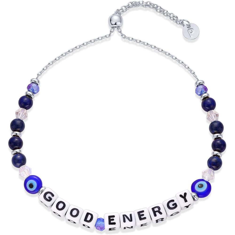 imagePAVOI 14K Gold Plated Colored Mantra Evil Eye Beaded Gemstone Bracelets for Women  Adjustable Friendship Beaded Bracelets with Words  I Am Enough Fearless Breathe Good Energy In My Era Grateful You Got This Affirmation BraceletGood Energy