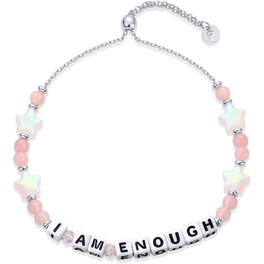 imagePAVOI 14K Gold Plated Colored Mantra Evil Eye Beaded Gemstone Bracelets for Women  Adjustable Friendship Beaded Bracelets with Words  I Am Enough Fearless Breathe Good Energy In My Era Grateful You Got This Affirmation BraceletI Am Enough