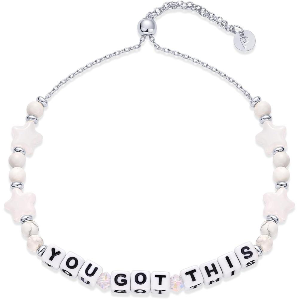 imagePAVOI 14K Gold Plated Colored Mantra Evil Eye Beaded Gemstone Bracelets for Women  Adjustable Friendship Beaded Bracelets with Words  I Am Enough Fearless Breathe Good Energy In My Era Grateful You Got This Affirmation BraceletYou Got This