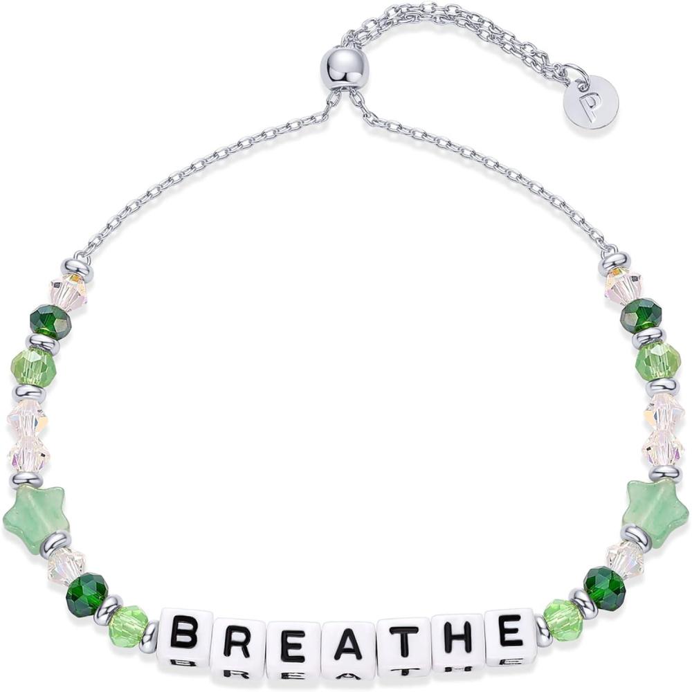 imagePAVOI 14K Gold Plated Colored Mantra Evil Eye Beaded Gemstone Bracelets for Women  Adjustable Friendship Beaded Bracelets with Words  I Am Enough Fearless Breathe Good Energy In My Era Grateful You Got This Affirmation BraceletBreathe