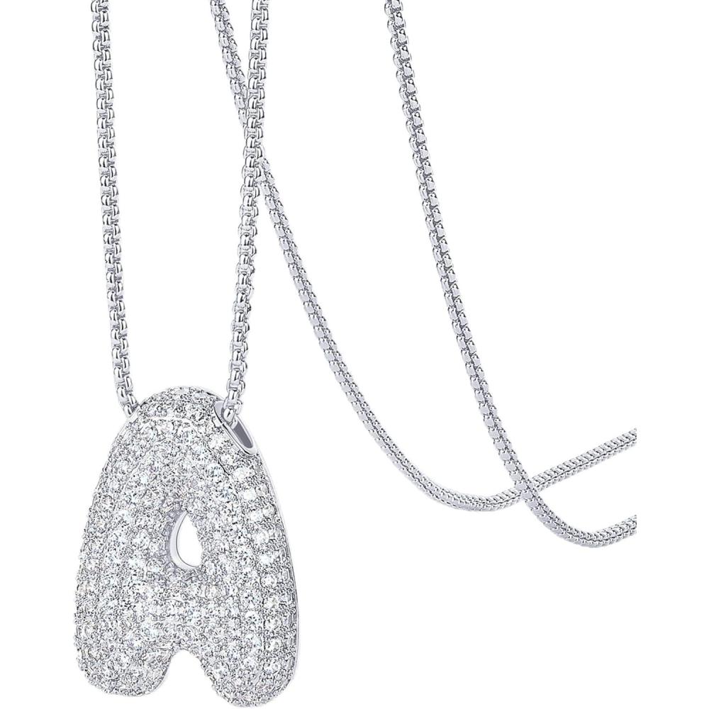 imagePAVOI 14K Gold Plated Cubic Zirconia Bubble Letter Initial Necklaces for Women  Gold Balloon Necklace Letter  Chunky Pendant NecklacesA