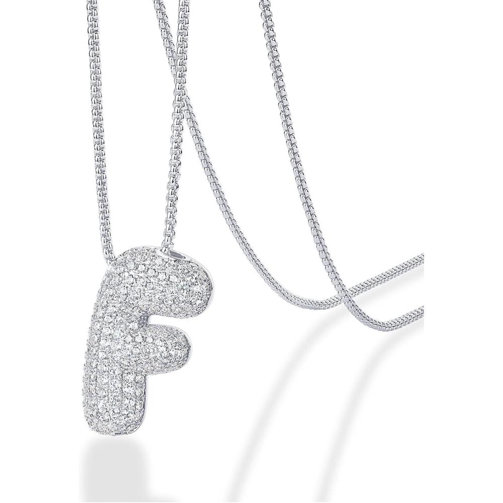 imagePAVOI 14K Gold Plated Cubic Zirconia Bubble Letter Initial Necklaces for Women  Gold Balloon Necklace Letter  Chunky Pendant NecklacesF