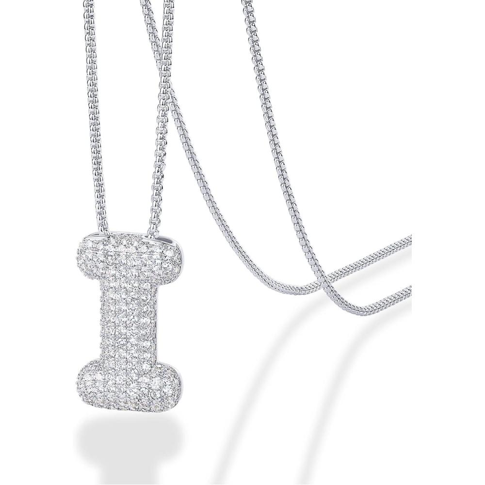 imagePAVOI 14K Gold Plated Cubic Zirconia Bubble Letter Initial Necklaces for Women  Gold Balloon Necklace Letter  Chunky Pendant NecklacesI