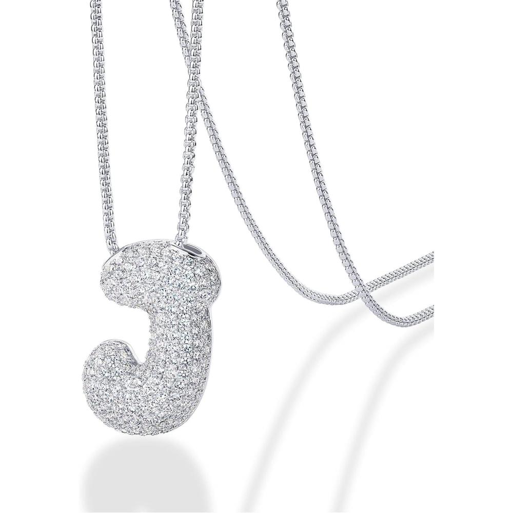 imagePAVOI 14K Gold Plated Cubic Zirconia Bubble Letter Initial Necklaces for Women  Gold Balloon Necklace Letter  Chunky Pendant NecklacesJ