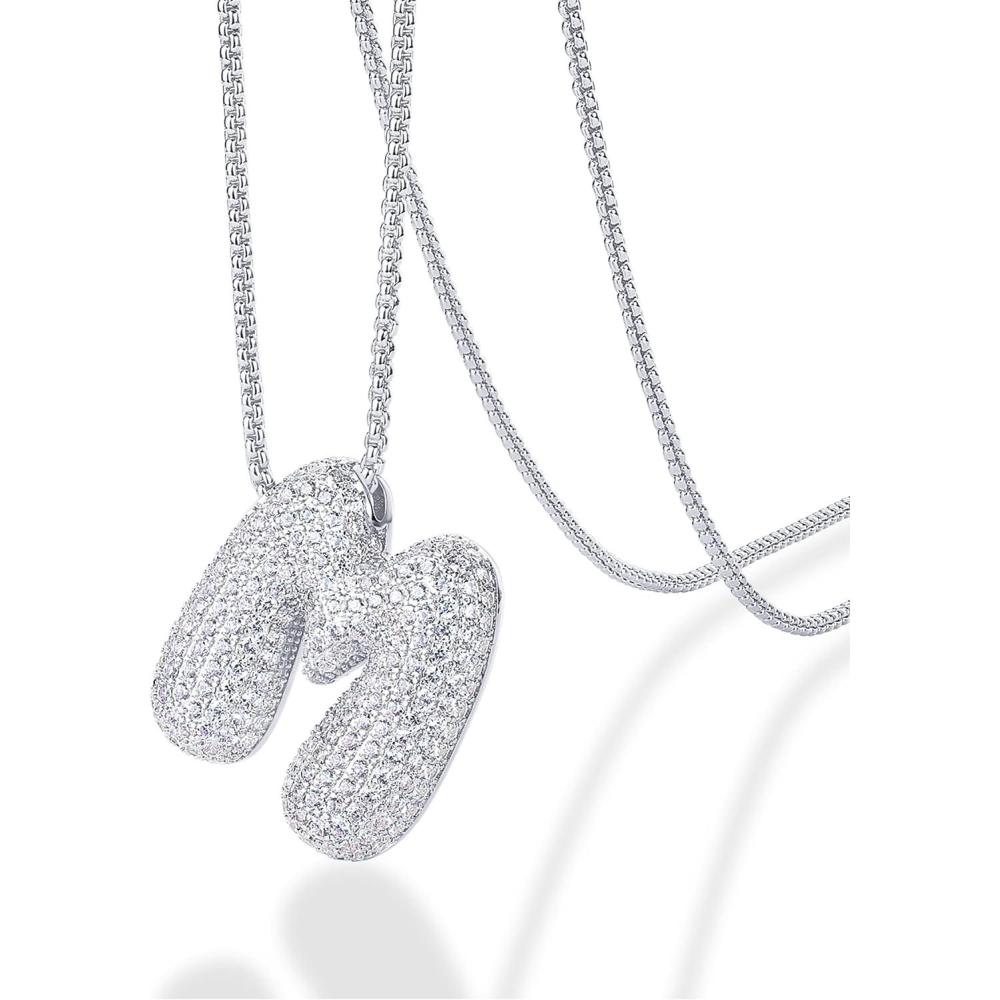 imagePAVOI 14K Gold Plated Cubic Zirconia Bubble Letter Initial Necklaces for Women  Gold Balloon Necklace Letter  Chunky Pendant NecklacesM