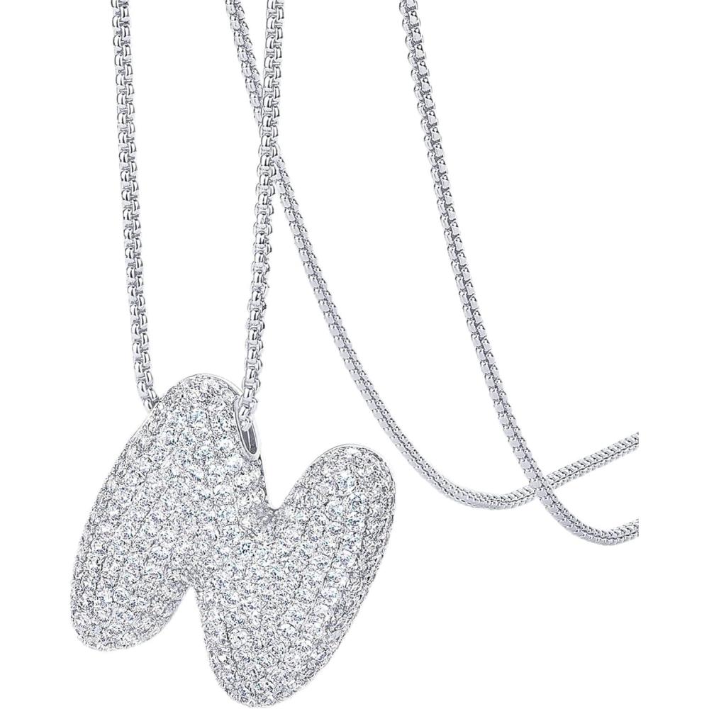 imagePAVOI 14K Gold Plated Cubic Zirconia Bubble Letter Initial Necklaces for Women  Gold Balloon Necklace Letter  Chunky Pendant NecklacesN