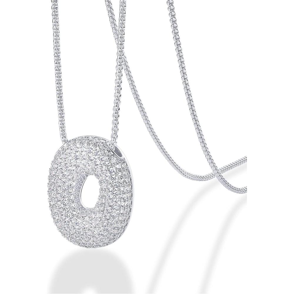 imagePAVOI 14K Gold Plated Cubic Zirconia Bubble Letter Initial Necklaces for Women  Gold Balloon Necklace Letter  Chunky Pendant NecklacesO