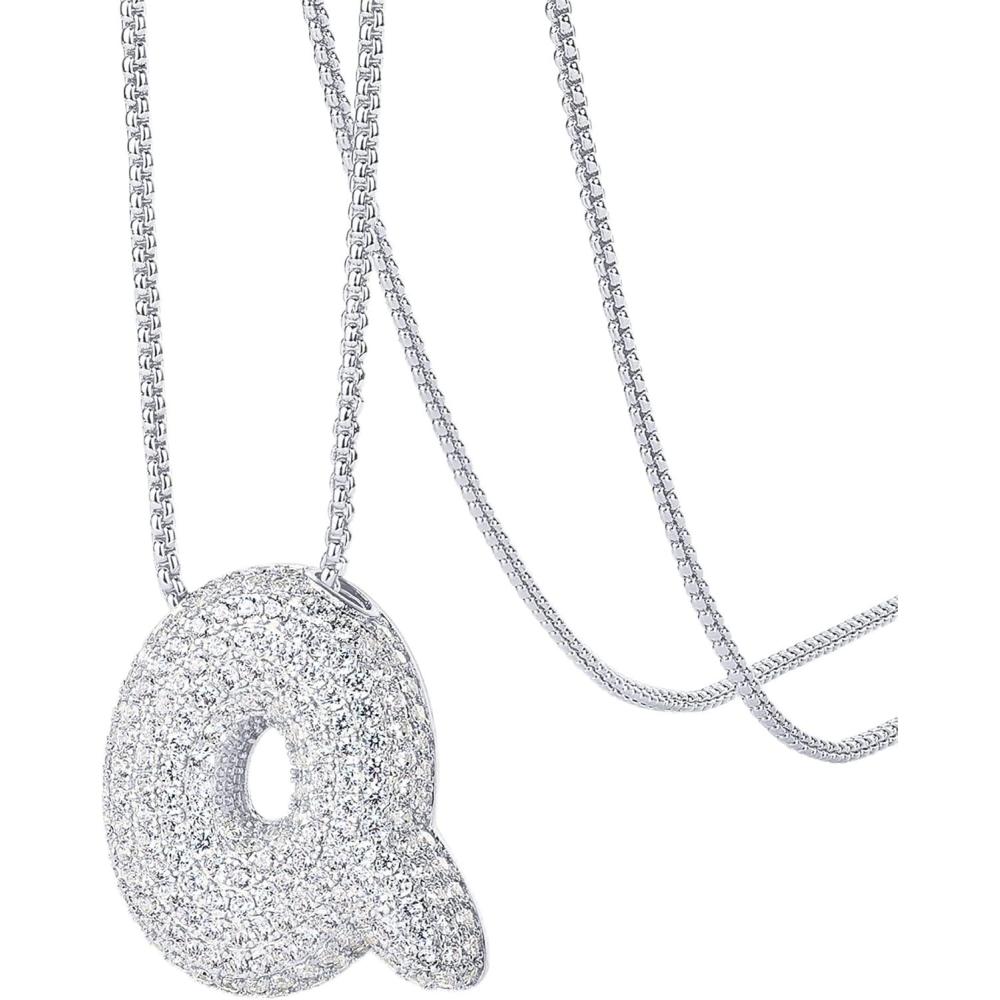 imagePAVOI 14K Gold Plated Cubic Zirconia Bubble Letter Initial Necklaces for Women  Gold Balloon Necklace Letter  Chunky Pendant NecklacesQ