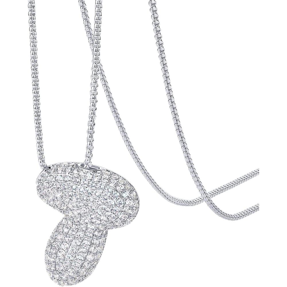 imagePAVOI 14K Gold Plated Cubic Zirconia Bubble Letter Initial Necklaces for Women Gold Balloon Necklace Letter Chunky Pendant NecklacesT