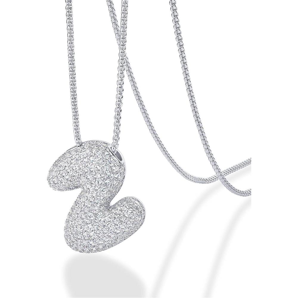 imagePAVOI 14K Gold Plated Cubic Zirconia Bubble Letter Initial Necklaces for Women  Gold Balloon Necklace Letter  Chunky Pendant NecklacesZ