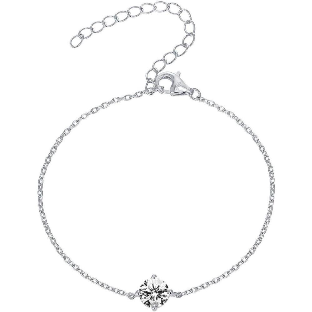 imagePAVOI 14K Gold Plated Cubic Zirconia Solitaire Diamond Bracelet  Bridesmaid Bracelets  Curb Cable Bracelets for WomenDainty  White Gold