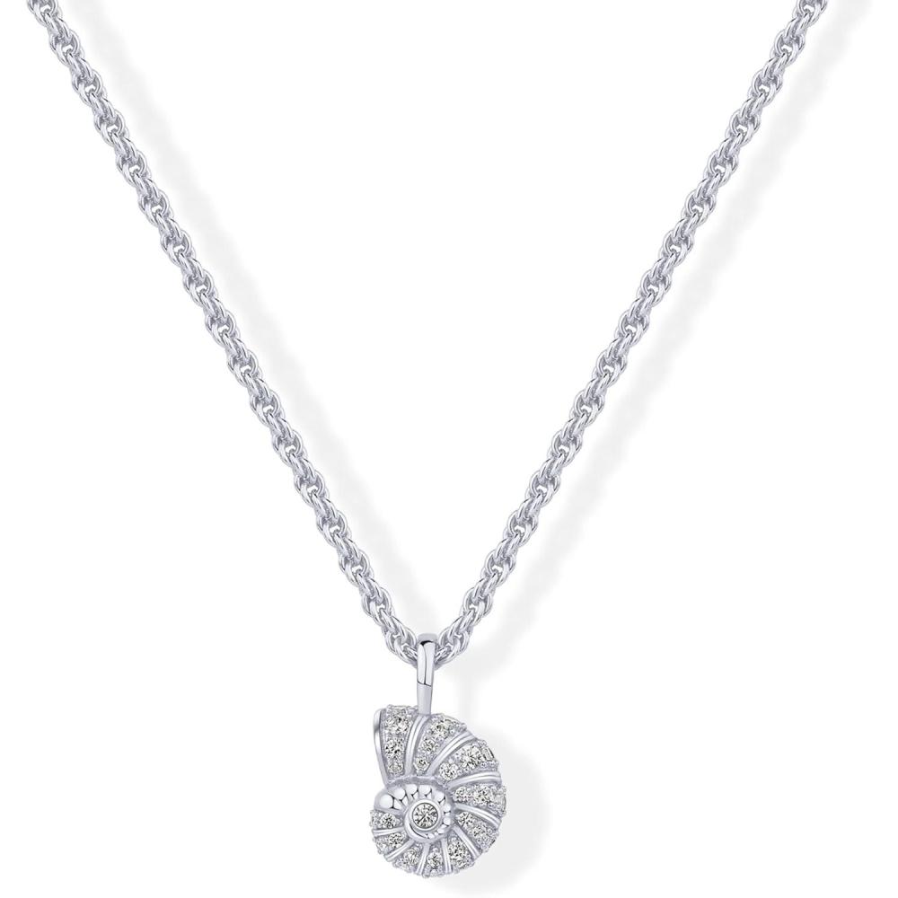 imagePAVOI 14K Gold Plated Dainty Statement Pendant Necklaces for Women Hammered Circle Beachy Summer Conch Seashell Pendants Knit Tightened Rope Chain NecklaceWhite Gold