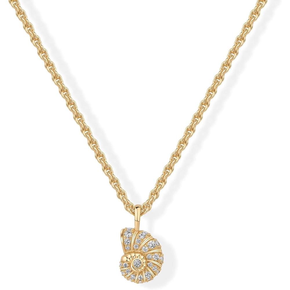 imagePAVOI 14K Gold Plated Dainty Statement Pendant Necklaces for Women  Hammered Circle Beachy Summer Conch Seashell Pendants  Knit Tightened Rope Chain NecklaceYellow Gold