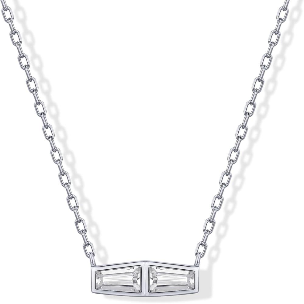 imagePAVOI 14K Gold Plated Dainty Tapered Baguette Cubic Zirconia Pendant Necklace  Trendy Chain Necklaces for WomenWhite Gold