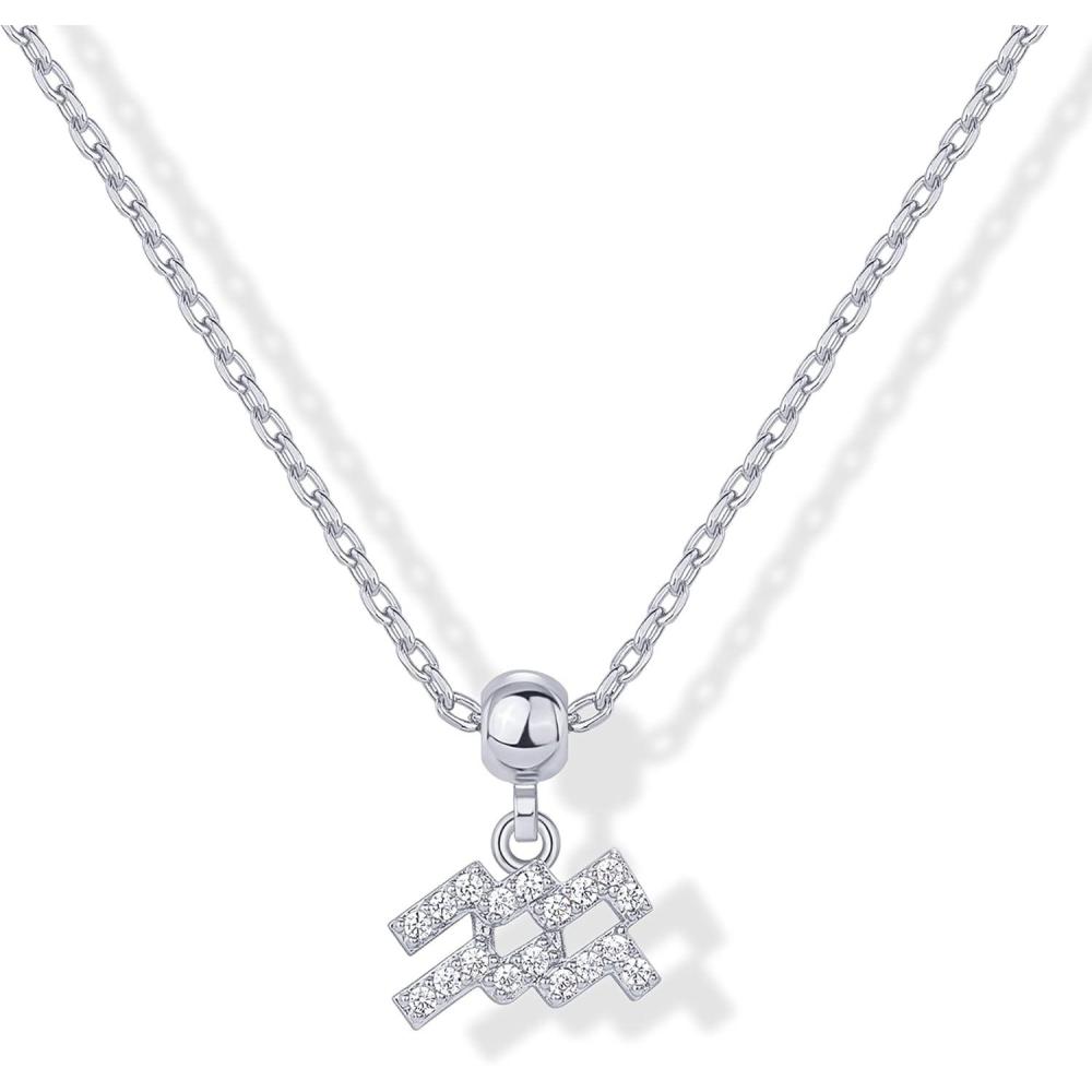 imagePAVOI 14K Gold Plated Dainty Zodiac Necklace with Charms  Adjustable Chain Gold Charm Zodiac Necklaces for Women  Small Astrology Removable Pendants  Cute Jewelry GiftsWhite Gold