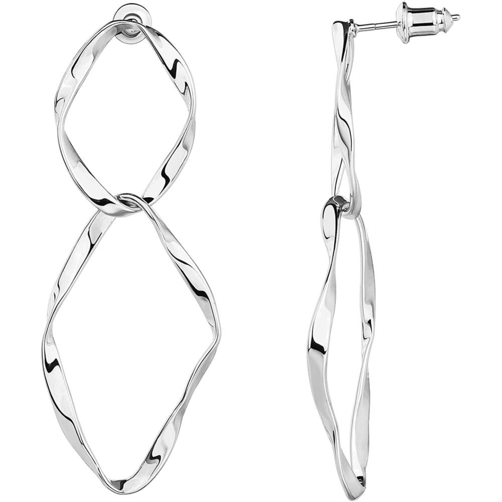 imagePAVOI 14K Gold Plated Dangle Earrings for Women  Infinity Cute Hanging Hoop EarringsWhite Gold