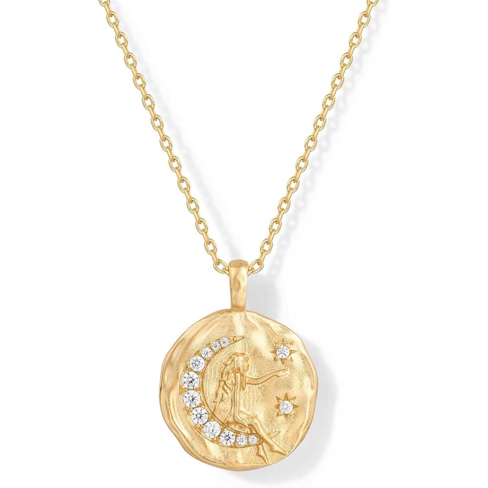 imagePAVOI 14K Gold Plated Engraved Hammered Oval Coin Pendant Necklace for Women Hamsa Stars Bohemian Pendant Adjustable Chain Necklaces Calm Inspirational Secret PhrasesYellow Gold