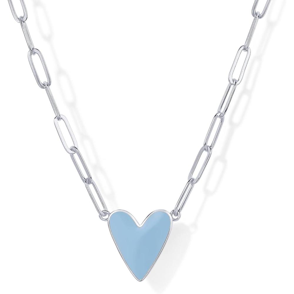 imagePAVOI 14K Gold Plated Heart Enamel Pendant Necklace for Women  Love Paperclip Chain Necklaces  Blue Pink Purple White Enamel Heart PendantsWhite Gold