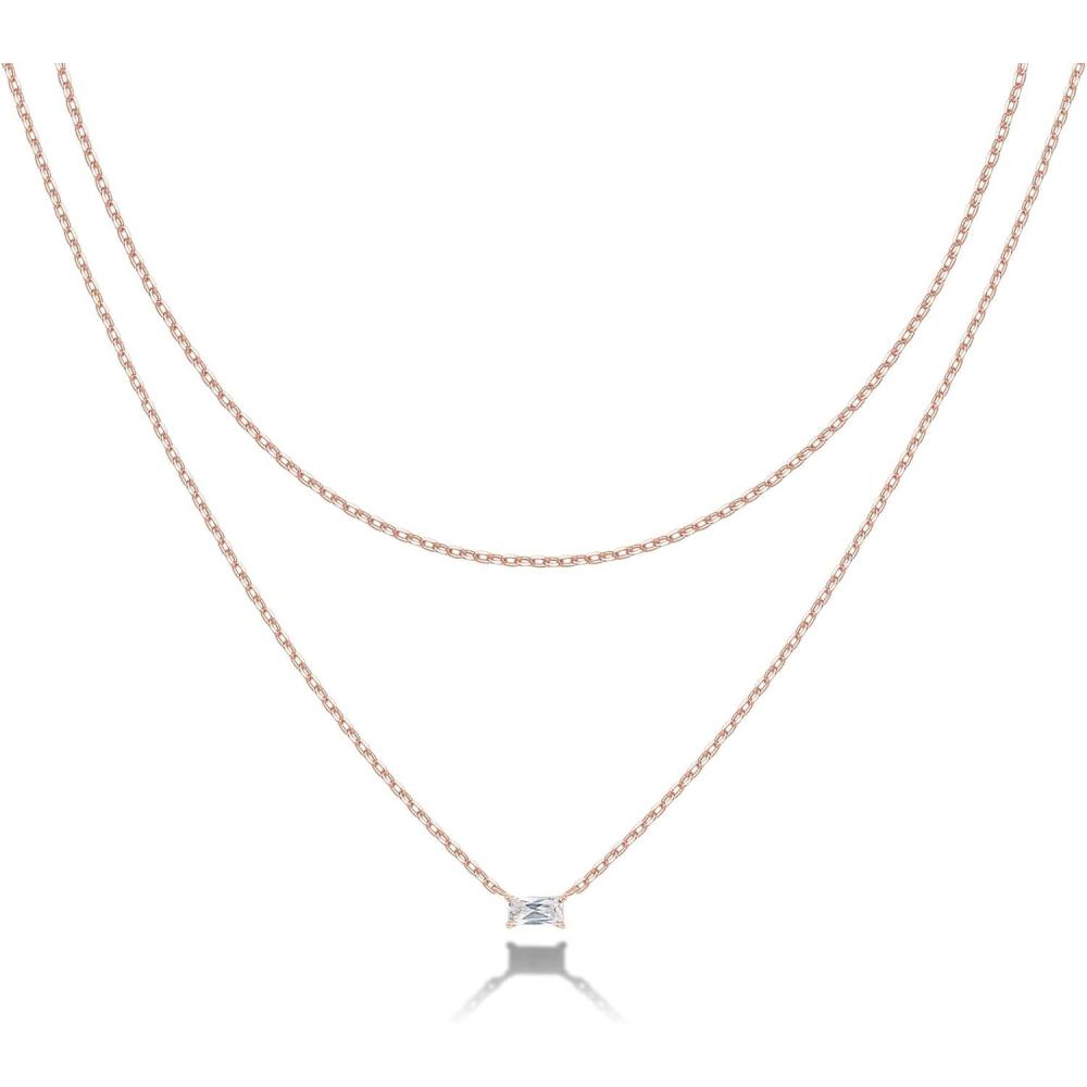 imagePAVOI 14K Gold Plated Layering Necklaces  Stylish Minimalist Design Pendant Necklaces  Bar Lotus Disc Dog Tag Horizontal Bar Pendants for WomenRose Gold