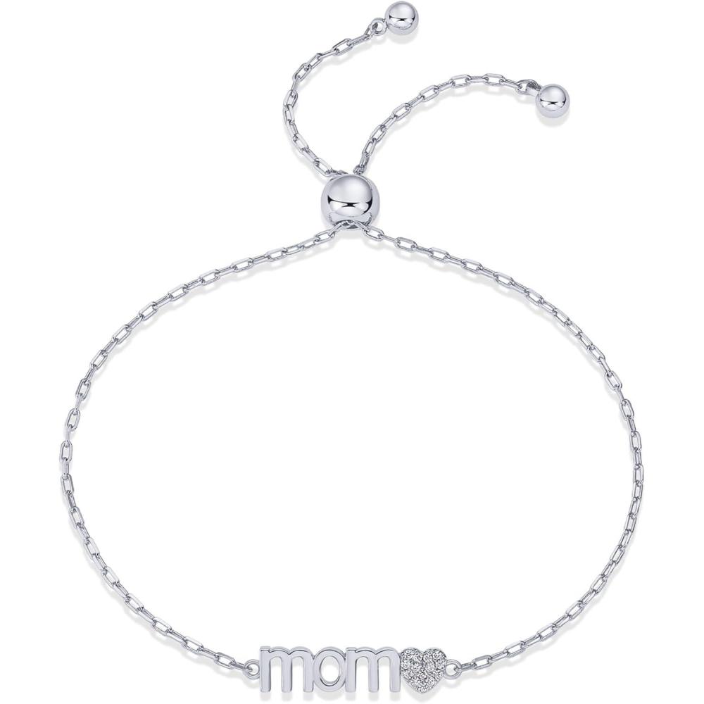 imagePAVOI 14K Gold Plated Mom Bracelet for Women Dainty Bracelet Gift for Moms with Cubic Zirconia AccentWhite Gold