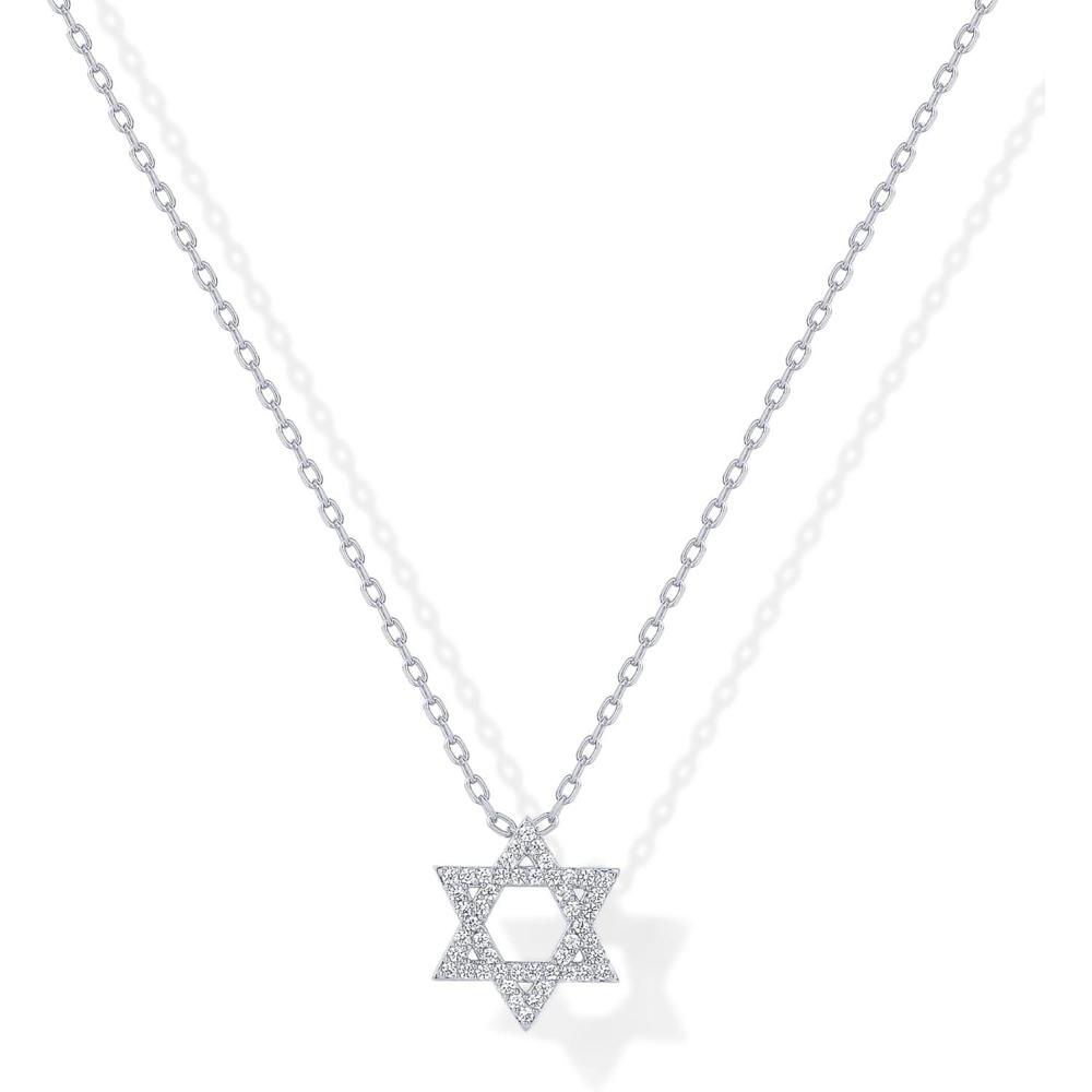 imagePAVOI 14K Gold Plated Star of David Pendant Necklace for Women Cubic Zirconia Dainty Religious Jewish JewelryWhite Gold