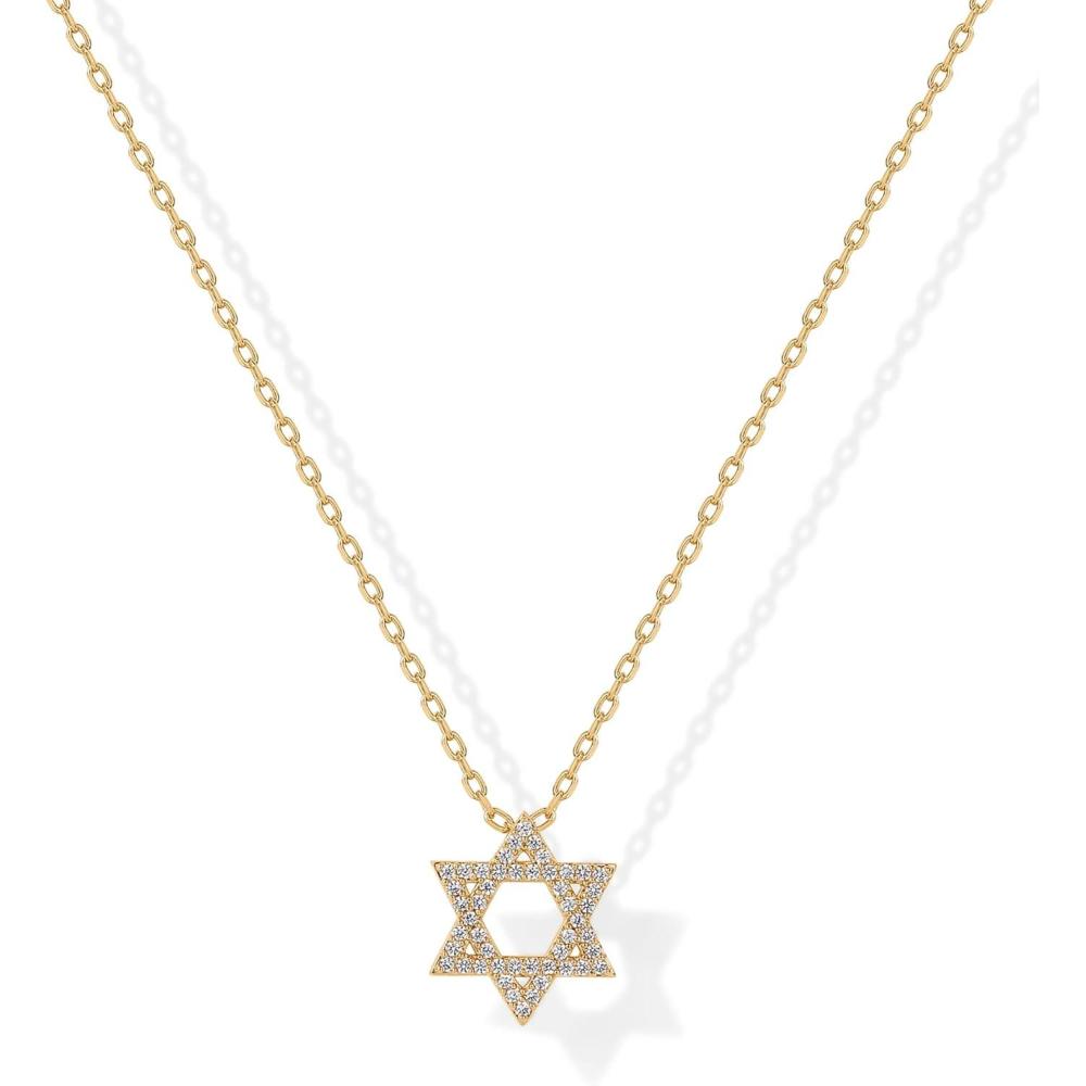 imagePAVOI 14K Gold Plated Star of David Pendant Necklace for Women  Cubic Zirconia Dainty Religious Jewish JewelryYellow Gold