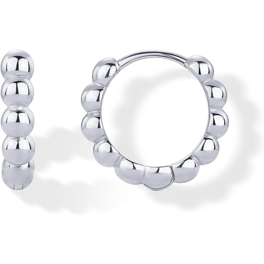 imagePAVOI 18K Gold Plated 925 Sterling Silver Posts Beaded Huggie Hoop Earrings for Women  Lightweight Gold Hoop EarringsWhite Gold