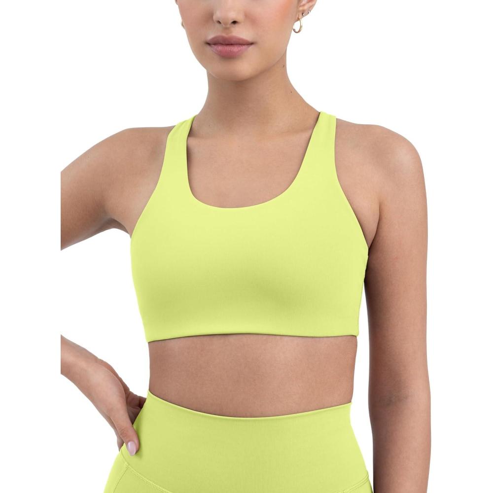 imagePAVOI ACTIVE Racerback Supportive Sports Bras for Women High Support Scoop Neck Gym Workout Bra Removable Pads HiPerformCitron