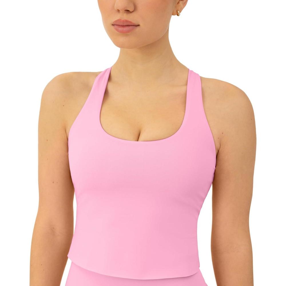 imagePAVOI ACTIVE Racerback Workout Tank Tops for Women Built in Bra  Medium Support Scoop Athletic Tank Top Shelf Bra HiPerformPetal